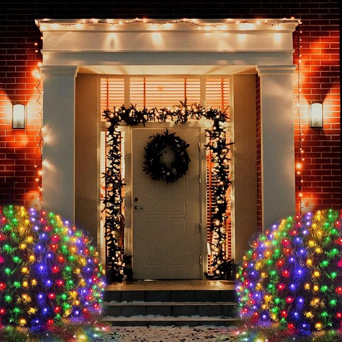 Pooqla Colorful Net Lights, 21x 5ft Christmas Lights Outdoor Clear Wire | 360 LED Large Net Mesh Lights Plug in, 8 Modes Waterproof Connectable Bushes Lights for Christmas Hedge Yard Decor