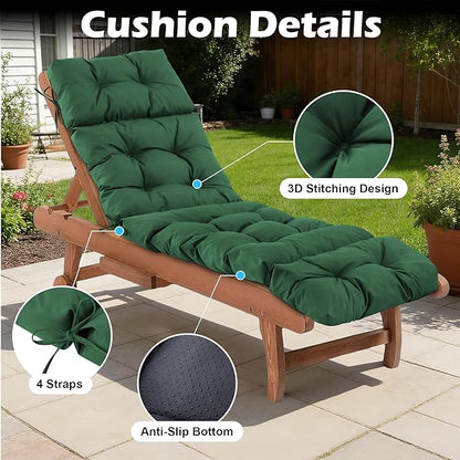 Chaise Lounge Cushions Outdoor, Waterproof & Fade Resistant Patio Lounge Chair Cushion for Outdoor Furniture, Chaise Cushion with Ties for Patio, Pool, Lawn and Beach, 75.1x22.8x4.7 Inch, Forest Green