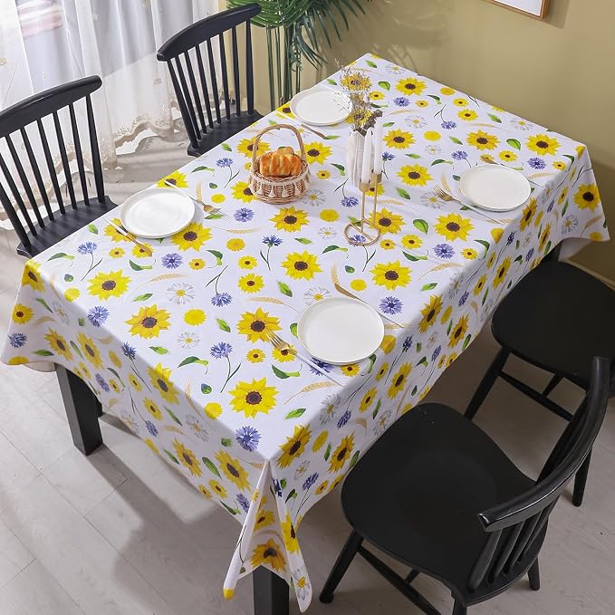 Heavy Duty Vinyl Tablecloth with Flannel Backing Waterproof Oil-Proof Plastic Table Cloth Stain-Resistant Wipeable Rectangle or Square Table Cover for Indoor and Outdoor (Yellow Flower, 60x84 Inch)