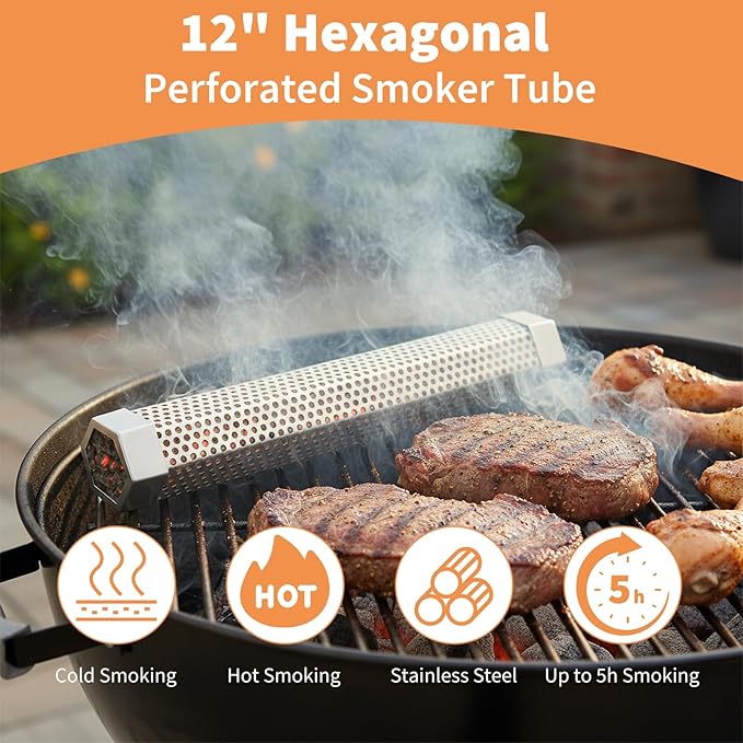Smoke Tube Compatible with Traeger Grill, 12" Portable Pellet Smoker Tube, Made of Premium Stainless Steel, Hot or Cold Smoking Cheese Beef Nuts Fish, Suitable for Any Grills or Smokers