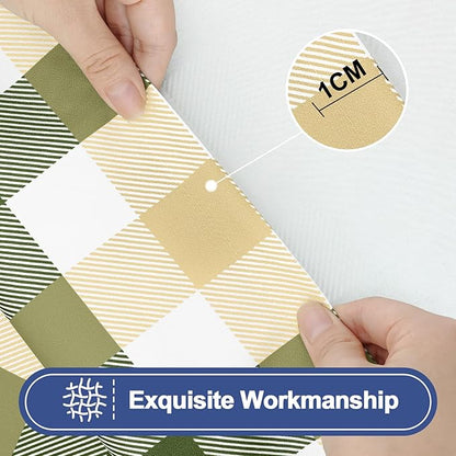 Smiry Picnic Table Cloth 2 Pack, Waterproof Elastic Fitted Tablecloths for 6FT Rectangle Tables, Washable Polyester Buffalo Plaid Tablecloth for Easter & Outdoor (Sage Green & Beige, 30" x 72")