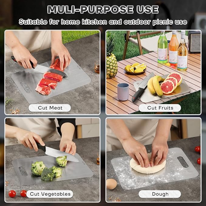 Katori Titanium Cutting Boards for Kitchen-100% Pure Titanium Cutting Board set Double Sided Non Toxic Titanware Chopping Board,Dishwasher Safe Metal Cutting Boards FathersDay Gifts(1PC-XL-11x15.5In)