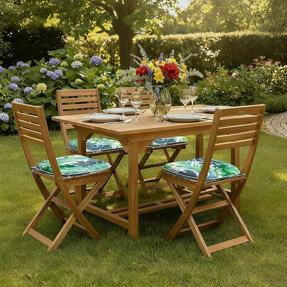 DYTXIII Set of 4 Outdoor Chair Cushions with Ties,Water Repellent Patio Chair Pads 17"x 16" for Outdoor Furniture,Round Corner Seat Cushions for Garden Yard Kitchen Islamorada Blue Green