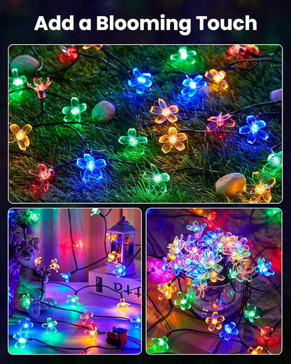 Brightown 60 LED Flower Solar String Lights Outdoor Waterproof, Fairy Lights for Garden Yard Fence Patio Christmas Tree Wedding Party Decor, Multicolor, 4 Pack