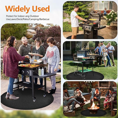 48" Round Firepit Mat for Solo Stove Bonfire, Fireproof Mats for Under Reusable Oil-Proof Waterproof Grill Mats Repalce BBQ Pad for Deck Patio Grass Fire Pit Accessories for Outside