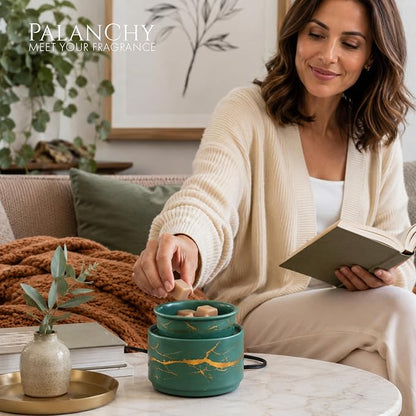 PALANCHY Electric Wax Melt Warmer for Scented Wax, Ceramic Wax Melter Green | Fill Home & Office With Fragrance No Flame Candle Wax Warmer. Removable Dish Sized For Scented Wax, Essential Oil Or Candle
