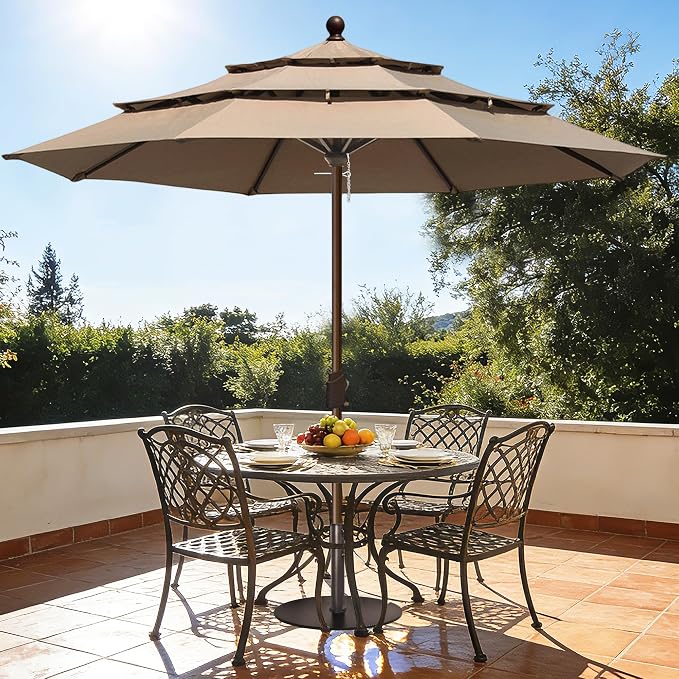 EliteShade USA 10-Year-Non-Fading 10ft 3-Tier Market Patio Umbrella, Commercial Grade Outdoor Table Umbrella with Crank Open, Windproof & UPF 50+ UV Protection, Heavy Duty Ventilation for Garden, Deck, Pool, Backyard, Beach & Bistro, No Tilt, Heather B...