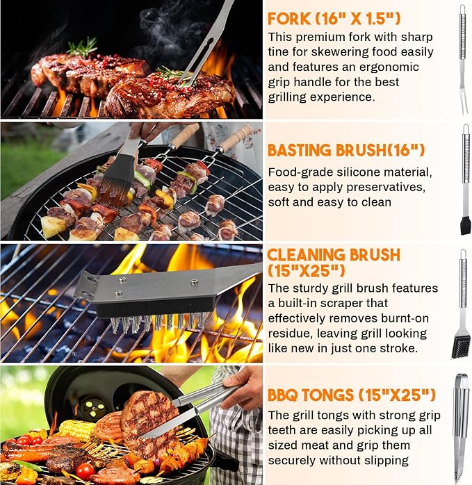 Boao 21 Pcs Fathers Day Grill Tool Set, Gifts for Grandpa from Grandkids, Heavy Duty BBQ Accessories with Aluminum Case and Apron for Outdoor Cooking, Camping, Backyard Barbecue