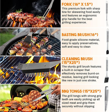 Boao 21 Pcs Fathers Day Grill Tool Set, Gifts for Grandpa from Grandkids, Heavy Duty BBQ Accessories with Aluminum Case and Apron for Outdoor Cooking, Camping, Backyard Barbecue