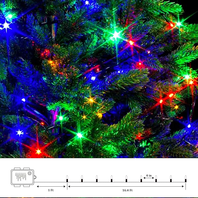 Battery Operated String Lights - 2 Pack Total 33ft 100 LEDs Multicolor Christmas Lights with Timer, 8 Modes Waterproof Twinkle Lights for Indoor Outdoor Xmas Tree Wreath Party Holiday Decorations