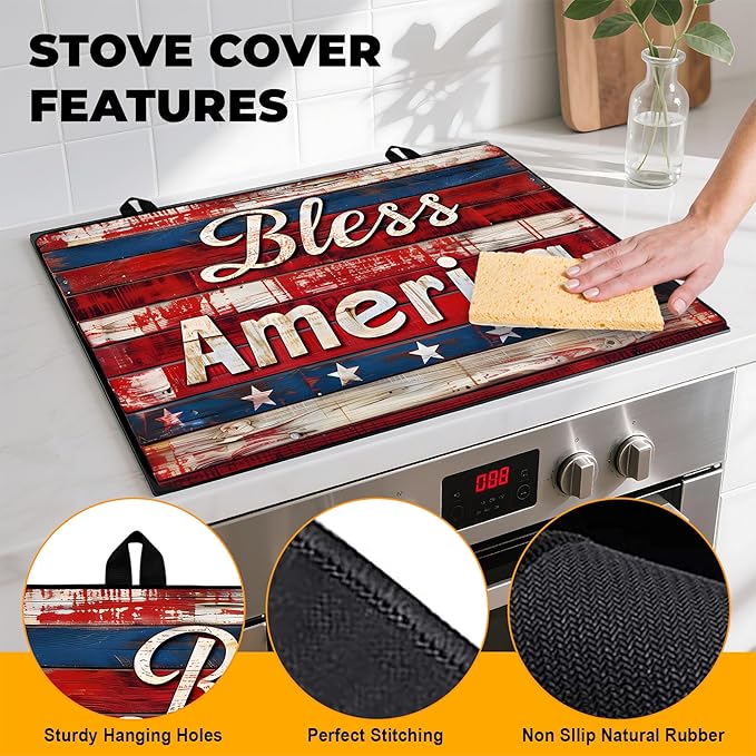 Patriotic Stove Top Cover, Heat Resistant Electric Stove Protector Mat, Large Diatomite Kitchen Counter Mat, Independence Day Decor American Flag Kitchen Accessory (plank, 28x20 Inch)