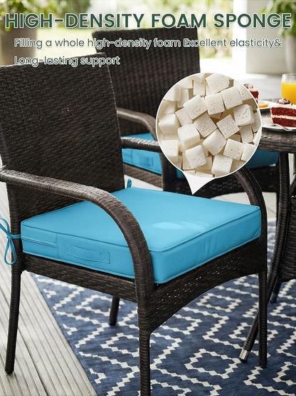 Outdoor Chair Cushion 24 x 24 x 5 Inches Patio Furniture Outdoor Waterproof Seat Cushion, Patio Chair Cushion with Handles and Ties, Square Dining Chair Cushion Set of 4, Lake Blue