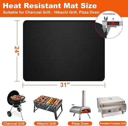 Heat Resistant Mats for Countertop 24x31 Inches, 2mm Thick Non-Slip Fireproof Grill Mats for Outdoor Grill, Portable Charcoal Grill, Pizza Oven Compatible with Blackstone, Ninja–Waterproof/Oil-Proof
