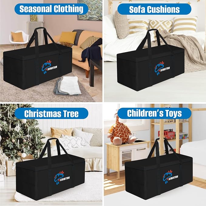 SIRUITON Cushion Storage Bag 600D Oxford,Waterproof,51.2" Lx21.7 Wx23.6 H | Heavy duty, rip proof, with handle & zipper, for patio & garden cushions, UV-resistant, all-weather protection