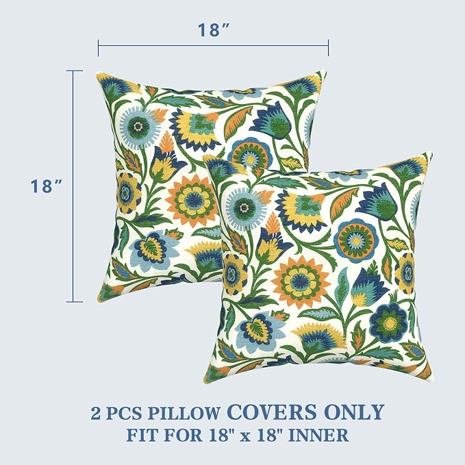 LVTXIII 2 Pack Outdoor Pillow Covers ONLY 18x18 Inch, Water-Repellent Square Decorative Cushion Covers for Patio Furniture, Garden, Sofa, Fiesta Floral