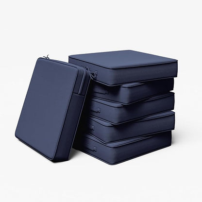 Outdoor Chair Cushion 19 x 19 x 4 Inches Patio Furniture Outdoor Waterproof Seat Cushion, Patio Chair Cushion with Handles and Ties, Square Dining Chair Cushion Set of 6, Navy Blue
