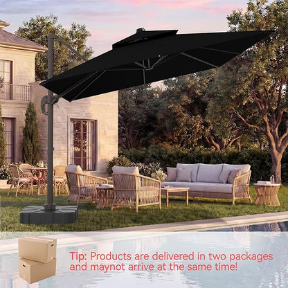 9x12 FT Patio Umbrella with base, Large Cantilever Rectangular Double Top Heavy Duty Offset Umbrellas with 360° Rotation, Outdoor shade for Garden Deck Pool, Black
