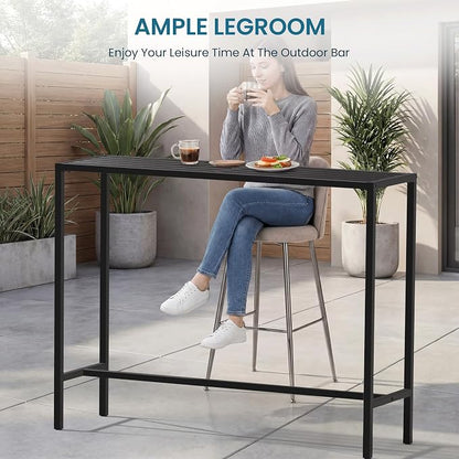 45" Outdoor Bar Height Table, Black Metal Frame with HDPE Top | Carbon steel frame, 400lbs Capacity. UV-Resistant, Easy Assembly, Adjustable Feet, for patio, hot tub, balcony, indoor