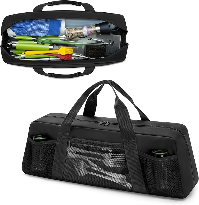 HODRANT Grill Tool Storage Bag with Pockets for Barbecue Tool up to 22" | Outdoor BBQ Utensil Holder, Large Grill Utensil Storage Caddy, BBQ Accessories Case Container for Camping, Bag Only, Black