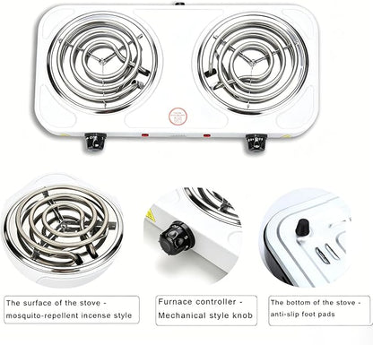2200W Portable Electric Hot Plate for Cooking, Two Burner Electric Cooktop,Double Coil Electric Burner, Electric Stove with 2 Burner,Adjustable Temperature Control，White