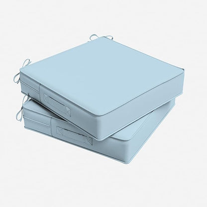 Outdoor Chair Cushion 19 x 19 x 4 Inches Patio Furniture Outdoor Waterproof Seat Cushion, Patio Chair Cushion with Handles and Ties, Square Dining Chair Cushion Set of 2, Sky Blue