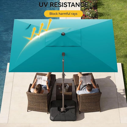 9x12 FT Cantilever Patio Umbrella with Base, Large Rectangular Offset Outdoor Umbrella with 360° Rotation, Heavy Duty Shade Umbrella for Garden Backyard Deck Poolside Courtyard, Turquoise