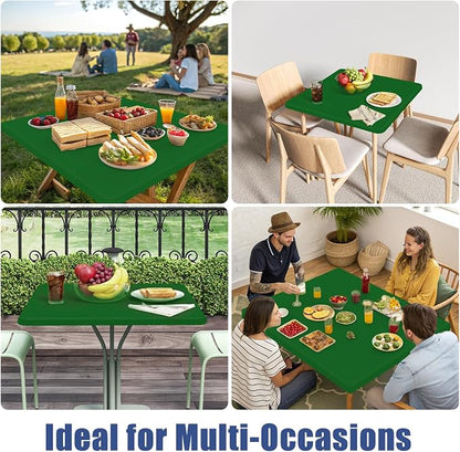 Moosfor Spandex Square Table Cloth, Elastic Fitted Tablecloths for Picnic, Stretch Washable Patio Table Cover for Outdoor, Camping, Banquet and Parties (Emerald Green, 34"x34")