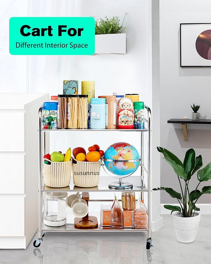 susunnus Stainless Steel Cart,Movable,5 Tier,for Kitchen,Living Room | with Brakeable Wheels,Removable checkered panel,for Bathroom,Dining Room,Stainless Steel Kitchen Cart,Utility Cart,Metal Cart