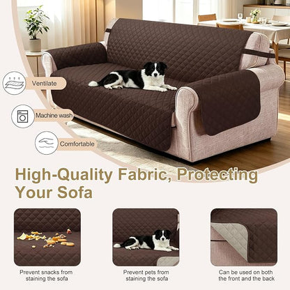 Reversible Couch Cover for 3 Cushion, Sofa, Chocolate/Beige | Couch Cover for Sofa, Pet Friendly Water Repellent Couch Sofa Cover, Washable Furniture Protector with Elastic Straps