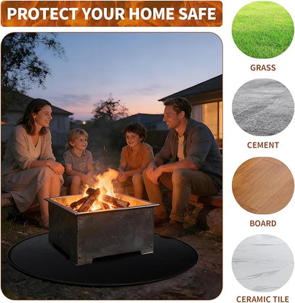48'' Fire Pit Mat, Double-Sided Fireproof Under Grill Deck Protector Mat, Round BBQ Fireplace Pad for Patio, Indoor Outdoor Use, Waterproof/Oil-Proof/Reusable, Black