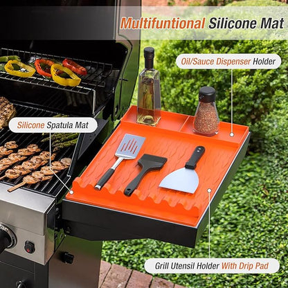 Silicone Grill Mat Compatible with Blackstone - Large Silicone Griddle Tools Heat Resistant Spatula Mat Non-Slip Outdoor BBQ Utensil Holder Blacktone Griddle Accessories for Kitchen Cooking Counter