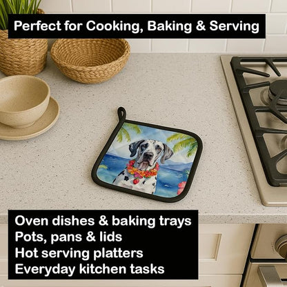 Caroline's Treasures Great Dane Luau Pair of Pot Holders Kitchen Heat Resistant Pot Holders Sets Oven Hot Pads for Cooking Baking BBQ, 7 1/2 x 7 1/2