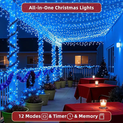 300LED 75FT Christmas Lights Indoor, LED Christmas Tree Decoration Lights with 12 Modes & Timer Memory, Dimmable Plug in Waterproof LED Xmas Light for Yard Trees Wedding Party Holiday Blue