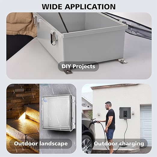 RTHIEAI Waterproof Outdoor IP67 Junction Box (13"x13"x5.1") with Mounting Plate, Hinged Clear Cover and Wall Brackets - Weatherproof ABS Plastic Electrical Enclosure for DIY Projects (330x330x130mm)