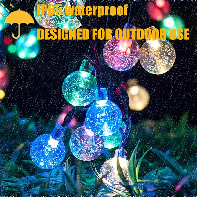 Outdoor Solar Lights, 50LED 23Ft Waterproof Auto Crystal Globe Lights | Waterproof solar garden multicolor lights with 8 modes, auto on/off decor for garden, patio, yard, wedding & party