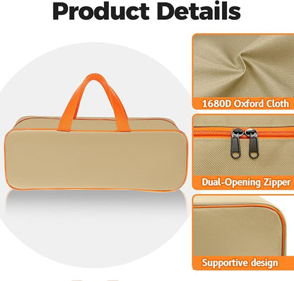 Grill Utensil Storage Bag for Outdoor Grilling, 24 x 8 x 8 in, Khaki | 1680D Oxford fabric, large capacity grill tool storage bag, accessories storage compatible with Blackstone griddle