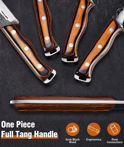 Naitesen 7PCS Hand Forged Butcher Knife and Kitchen Knife 2 in 1 Set with Roll Bag, Heavy Duty Meat Cleaver Serbian Chef Knife Breaking Knife Boning Knife for Meat Cutting BBQ Gifts for Men Women