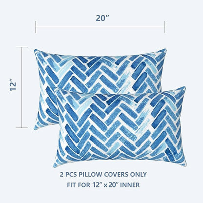 LVTXIII Outdoor/Indoor Lumbar Pillow Covers ONLY, 12” x 20” Fade-Resistant Patio Lumbar Cushion Cases Decorative Throw Pillowcase Shell for Couch Patio Garden Furniture Use - Blue Bricks
