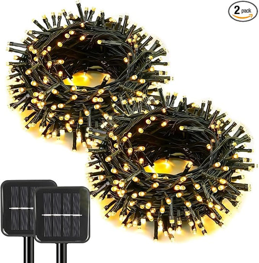 SyouHome 2 Pack Solar String Lights Outdoor, 200 LED Extra-Long 78 FT Solar Lights Outdoor with 8 Lighting Modes, IP65 Waterproof for Garden, Patio, Xmas, Balcony, Wedding, Party (Warm White)