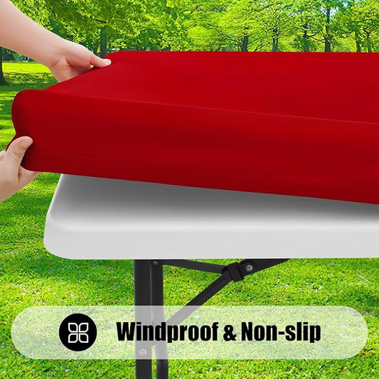 Smiry Rectangle Picnic Table Cloth, Waterproof Elastic Fitted Tablecloths for 4 Foot Tables, Washable Polyester Table Cover for Camping, Indoor and Outdoor (Red, 24"x48")