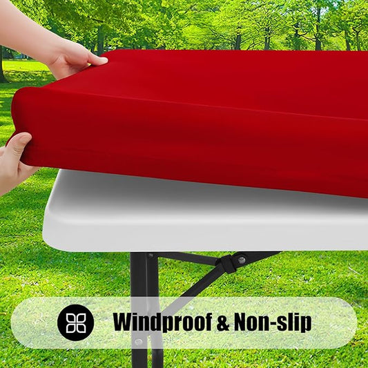 Smiry Rectangle Picnic Table Cloth, Waterproof Elastic Fitted Tablecloths for 6 Foot Tables, Washable Polyester Table Cover for Camping, Indoor and Outdoor (Red, 30"x72")