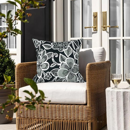 LVTXIII 2 Pack Outdoor Pillow Covers ONLY 18x18 Inch, Water-Repellent Square Decorative Cushion Covers for Patio Furniture, Garden, Sofa, Flower Black
