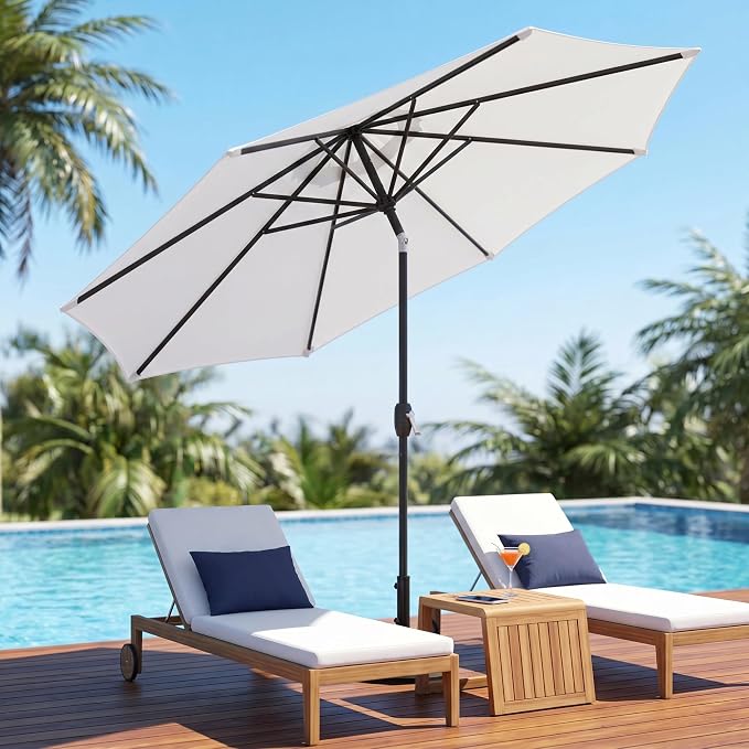Greesum 9FT Outdoor Patio Umbrella, Table Umbrella for Yard, Market, Heavy-Duty Waterproof Pool Umbrella with 8 Sturdy Ribs, UV Protection for Beach, Deck, Garden, Backyard