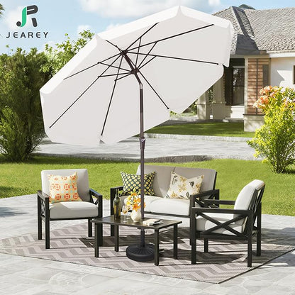 JEAREY 9 FT Patio Umbrella Outdoor, Table Umbrellas Market Umbrella w/Push Button Tilt/Crank, 8 Sturdy Ribs(Cream White)