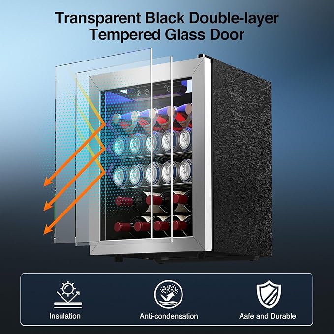 Kismile Mini Refrigerator Beverage Cooler 48L Fridge Glass Door for 18 Bottle 68 Can,1.7 Cu.Ft Drink Fridge with Stainless Steel Outer Frame,Electronic Temperature Control for Home/Bar/Office 40-61℉