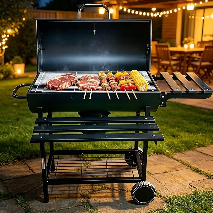 Charcoal Outdoor BBQ Grill,Barrel Barbecue Charcoal Grill,Offset Smoker,Braised Roast,Ideal for Patio Cooking Backyard Grilling Camping Picnics Tailgating Parties