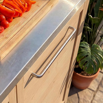 MOUMON Patio Kitchen Sink Cabinet with Stainless Steel Countertop, Solid Cedar Patio Prep Table with Trash Bin Storage, Outdoor Cooking Station, Sink not Included, Oak 51.2”W x 23.6”D x 37.4”H