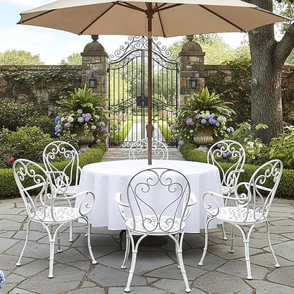 LUSHVIDA Round Outdoor Tablecloth with Umbrella Hole and Zipper for Wedding Christmas Gift, 60 Inch White for 20-48 Inch Tables, Washable Waterproof Spill Proof Table Cloth Cover for Patio Picnic