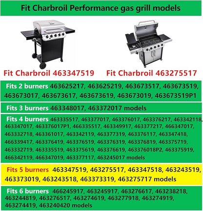 Hongso Grill Replacement Parts for Charbroil Performance 5 Burners 463347519 463275517 463347518 463243519 463373019 463243518 463373319 463275717 Gas Models, Heat Plates, Burner Tubes, Crossover Tube