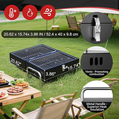 Portable Charcoal Grill, Table Top Small BBQ Grill For Outdoor, Camping, Beach, Easy Assembly, Heavy Duty & Multi-Use Small Grill, Black (270 Sq.In)